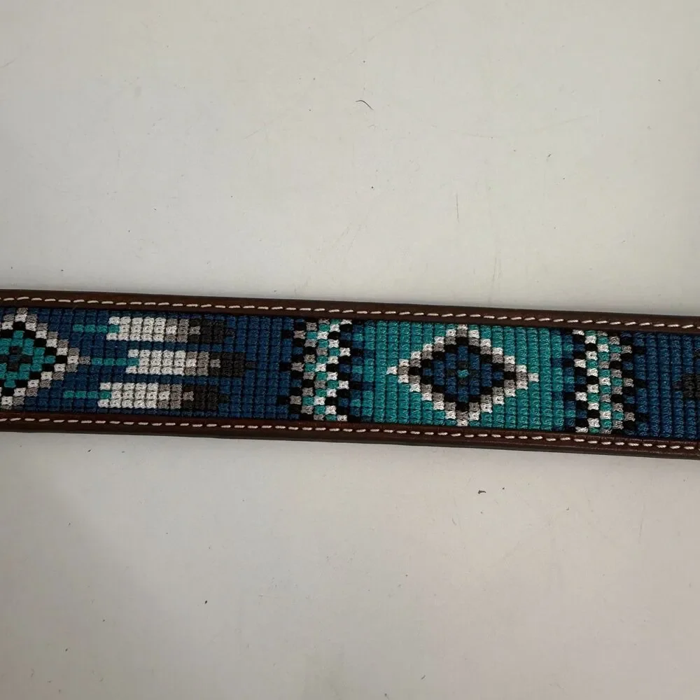 Ariat Western Mens Belt Tooled Leather Embroidered Southwestern Brown SIze 42